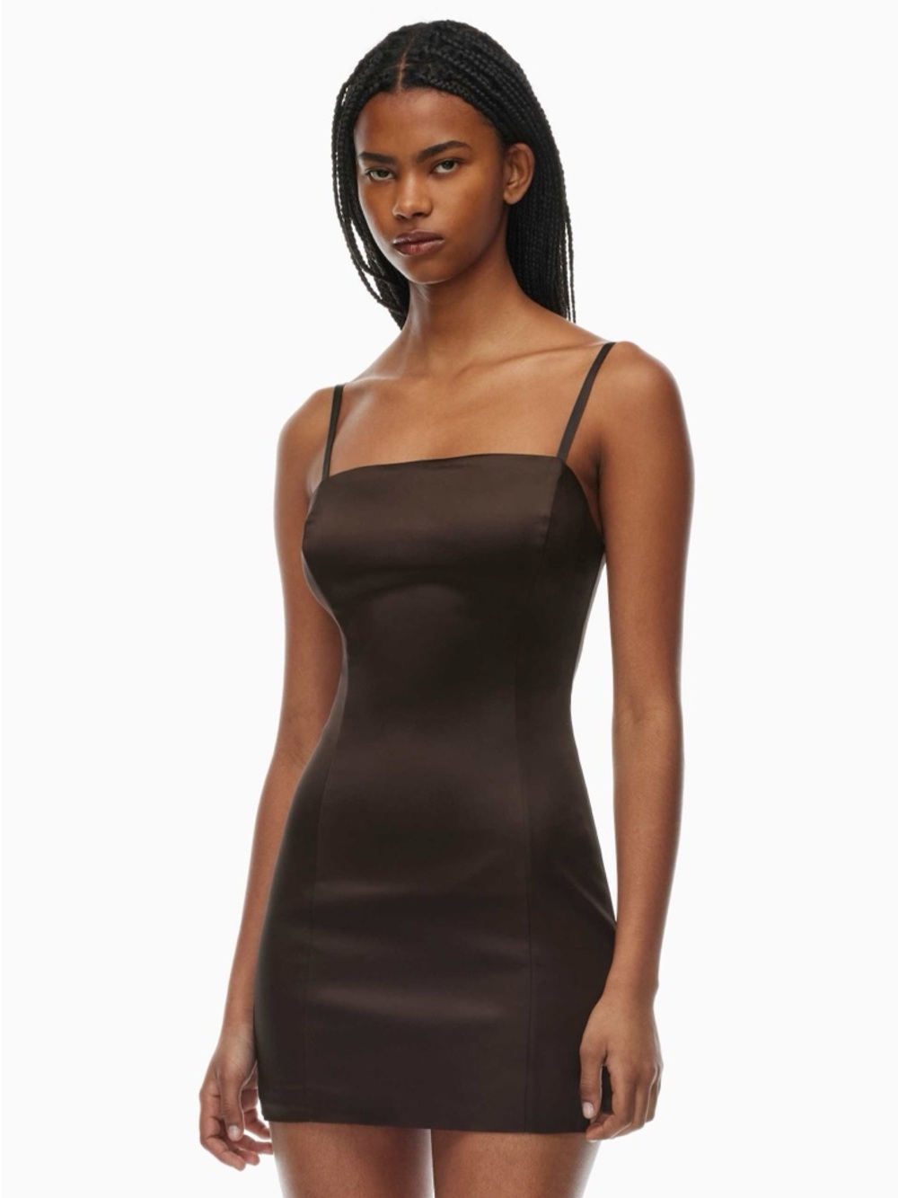 Aritzia Women’s Sleeveless Satin Slip Dress in Deep Brown - Picture 6 of 6